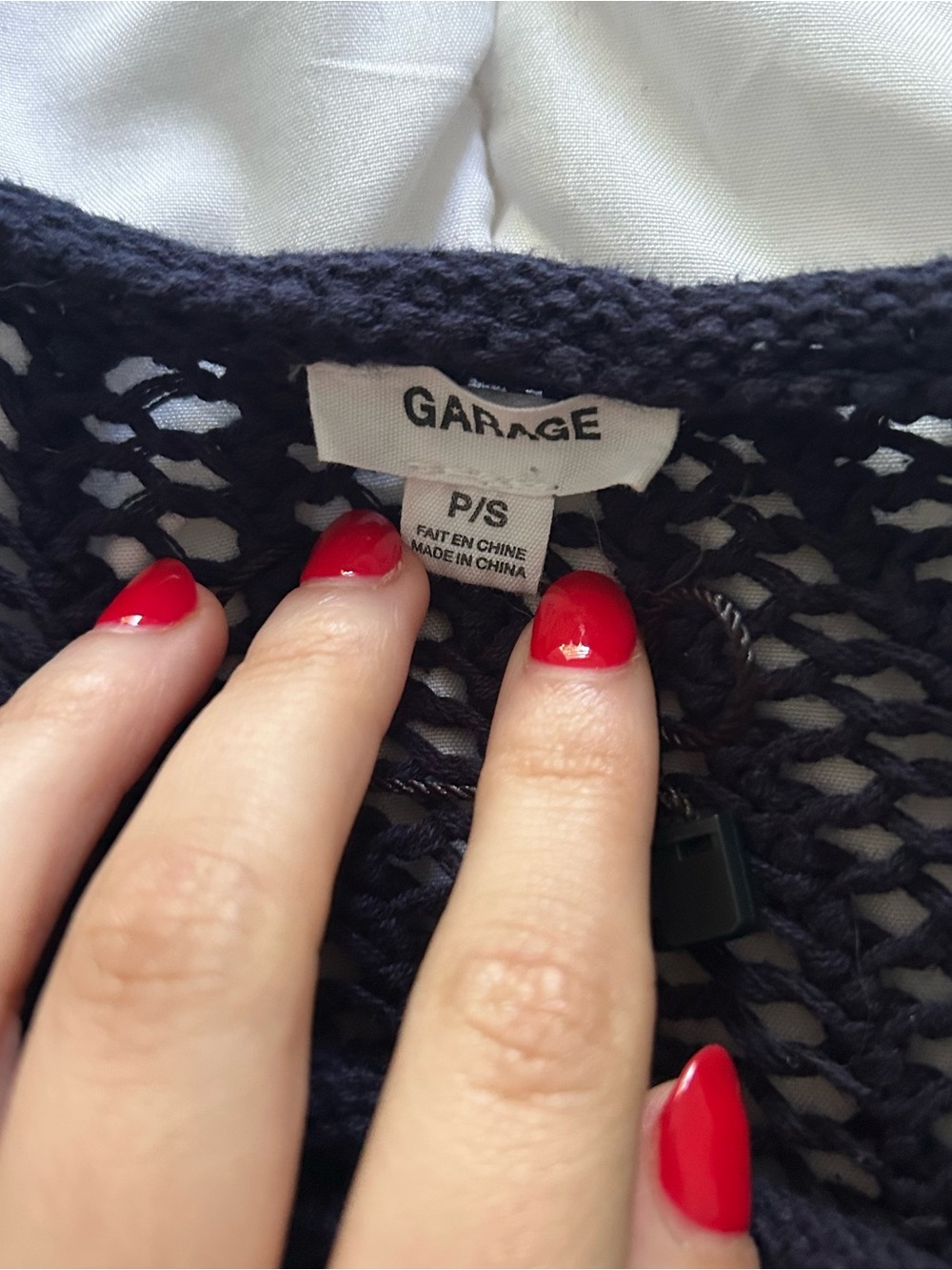 Garage Navy Crochet Tank with Red Accents